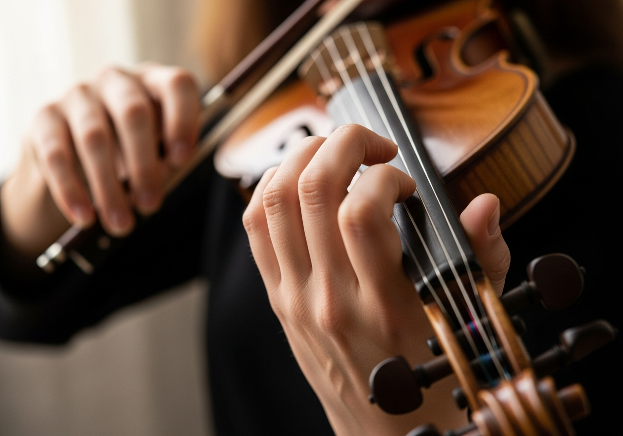 Руки скрипача крупным планом